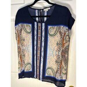 Artisan NY Paisley Print Blouse Top Blue Orange White Boho Small‎ S